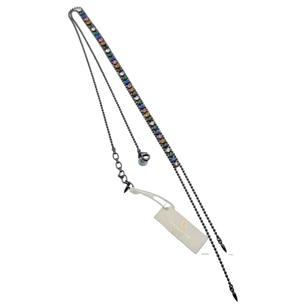 New LOREN HOPE Multicolor Crystal Rhinestone Y-Drop Necklace 18-20